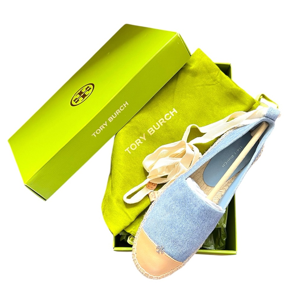 TORY BURCH Lace-up embellished leather-trimmed platform espadrilles Size 6.5 - Picture 8 of 10
